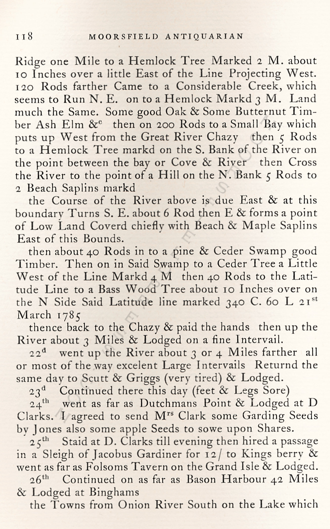 Pliny
                      Moore Papers-Lake Champlain Location No.
                      One:Journal of Preliminary Survey, 1785 Champlain,
                      New York