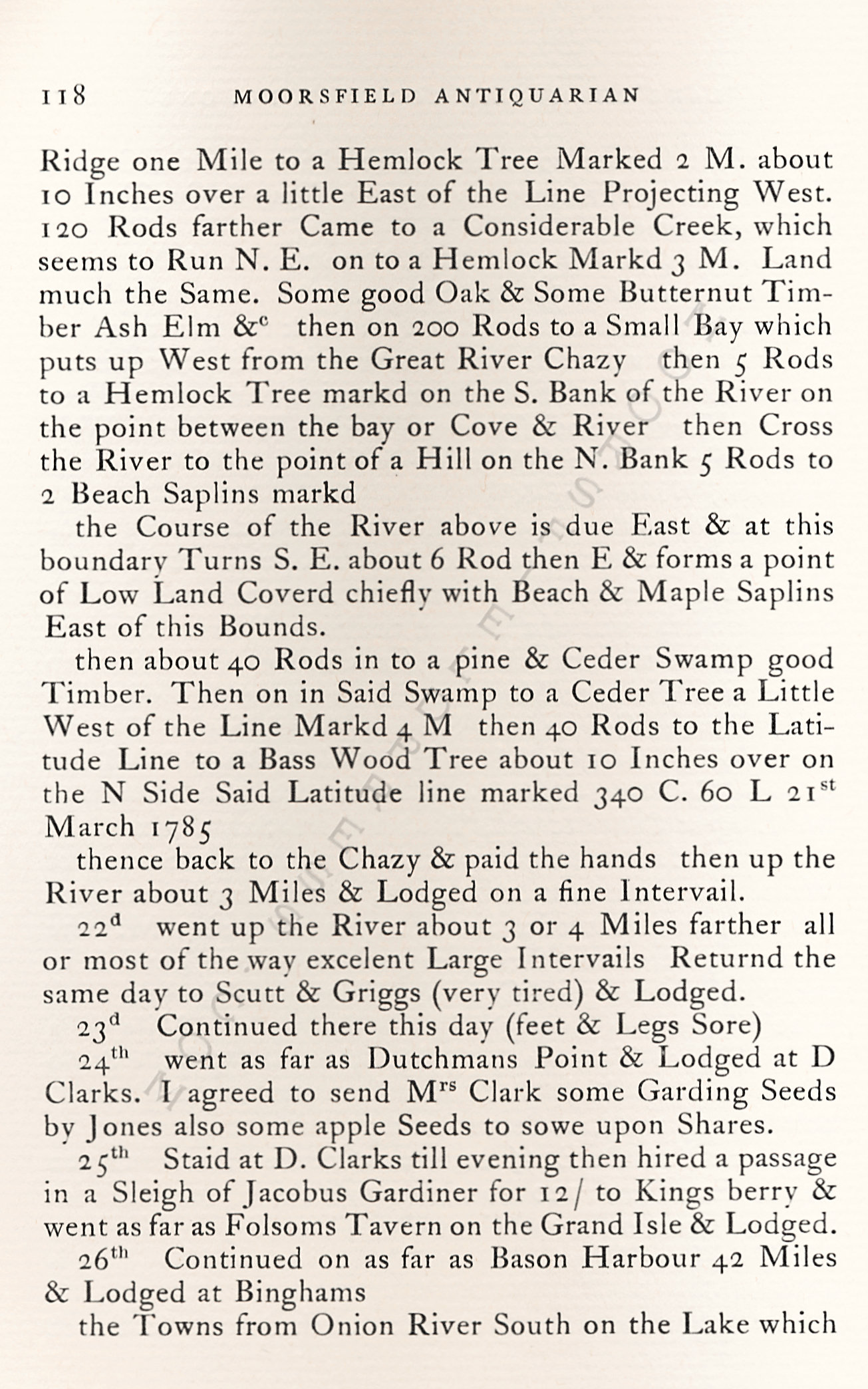 Pliny
                      Moore Papers-Lake Champlain Location No.
                      One:Journal of Preliminary Survey, 1785 Champlain,
                      New York