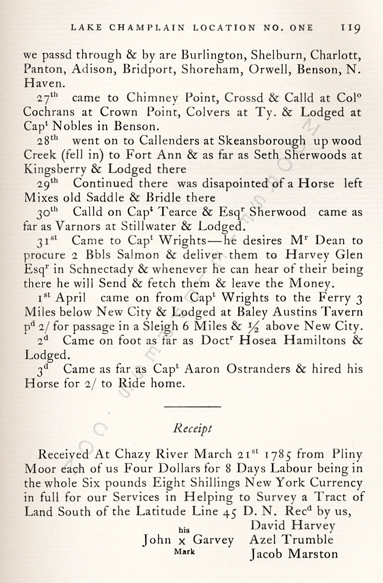 Pliny
                      Moore Papers-Lake Champlain Location No.
                      One:Journal of Preliminary Survey, 1785 Champlain,
                      New York