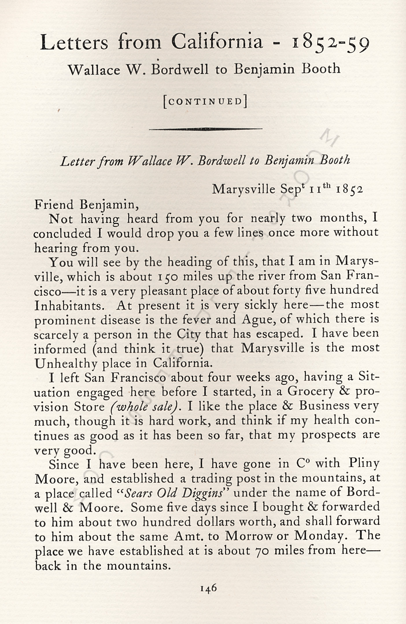 Letters
                      from California-1852-59-Wallace W. Bordwell to
                      Benjamin Booth of Champlain New York