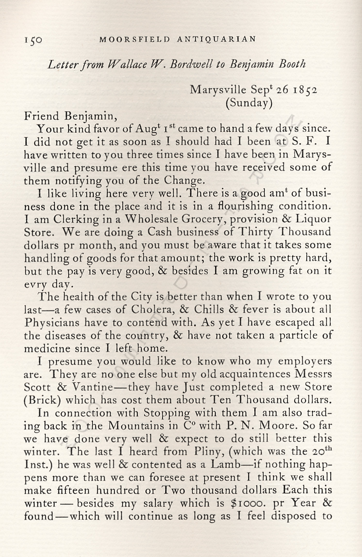 Letters
                      from California-1852-59-Wallace W. Bordwell to
                      Benjamin Booth of Champlain New York