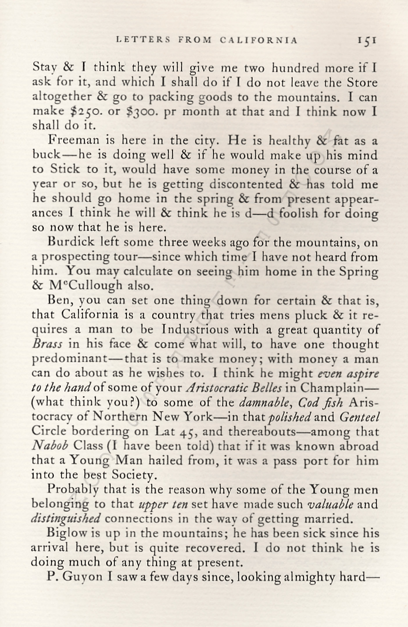 Letters
                      from California-1852-59-Wallace W. Bordwell to
                      Benjamin Booth of Champlain New York