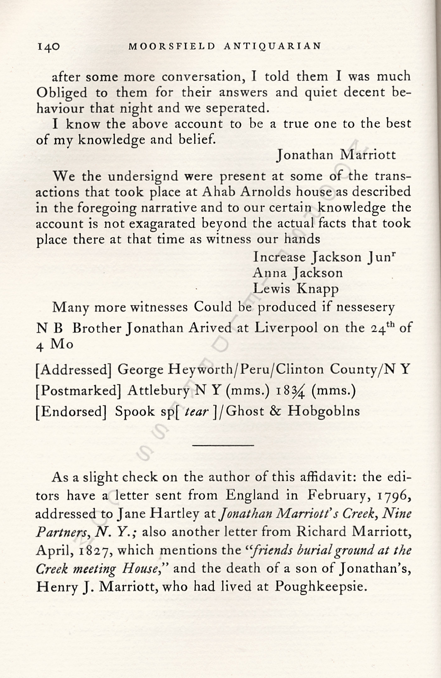 Spooks
                      Spirits Ghosts Hobgoblins: Singular Phenomenon in
                      Dutchess County, New York, 1820 Letters to George
                      Heyworth of Peru, New York