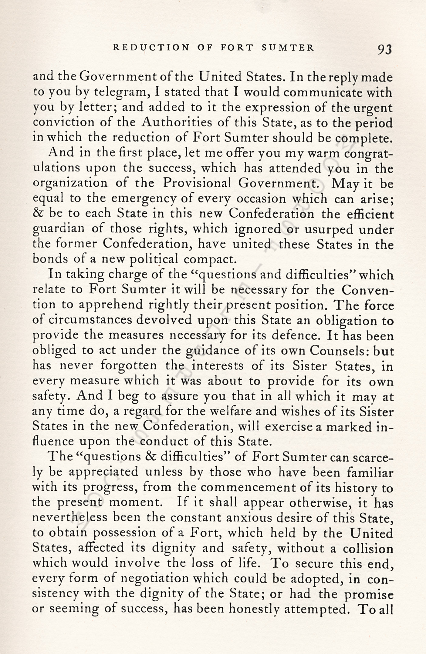 The
                      Reduction of Fort Sumter-Argument of Governor
                      Pickens of South Carolina
