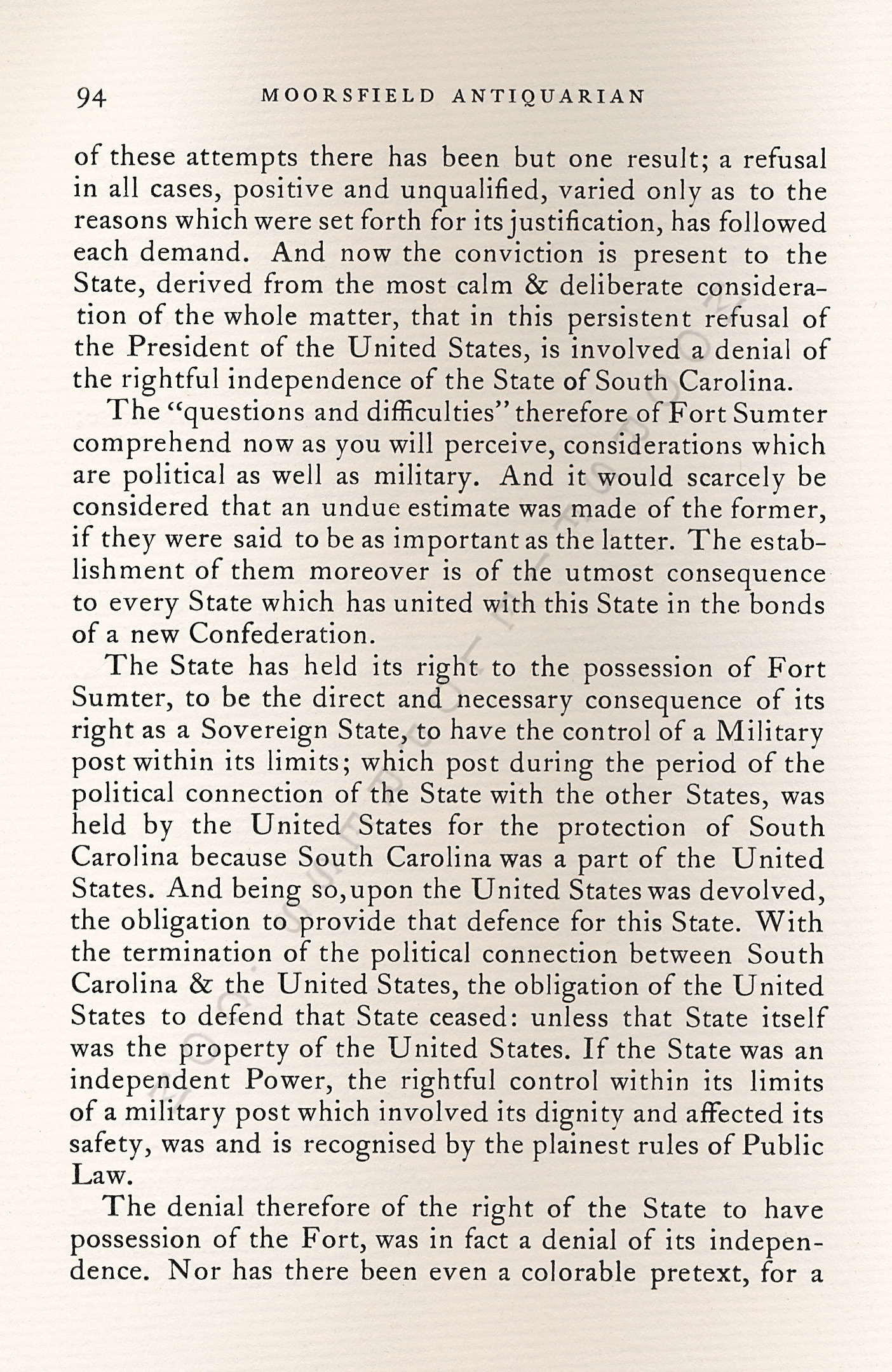 The
                      Reduction of Fort Sumter-Argument of Governor
                      Pickens of South Carolina