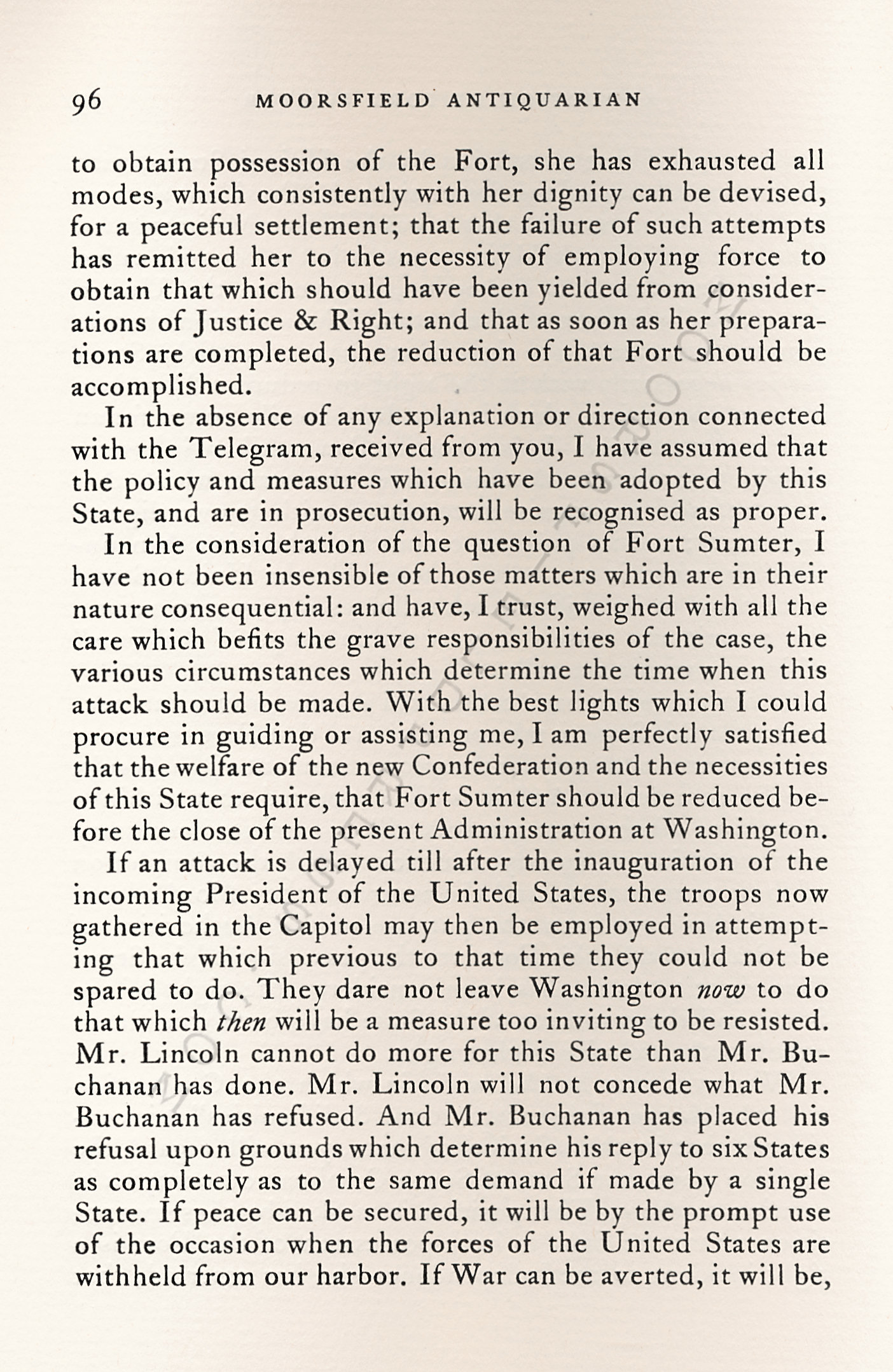 The
                      Reduction of Fort Sumter-Argument of Governor
                      Pickens of South Carolina