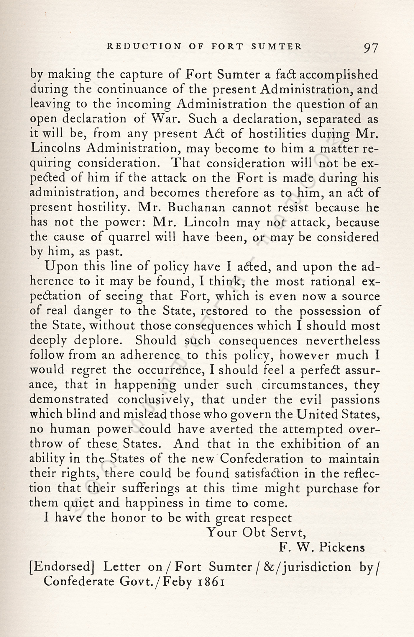 The
                      Reduction of Fort Sumter-Argument of Governor
                      Pickens of South Carolina