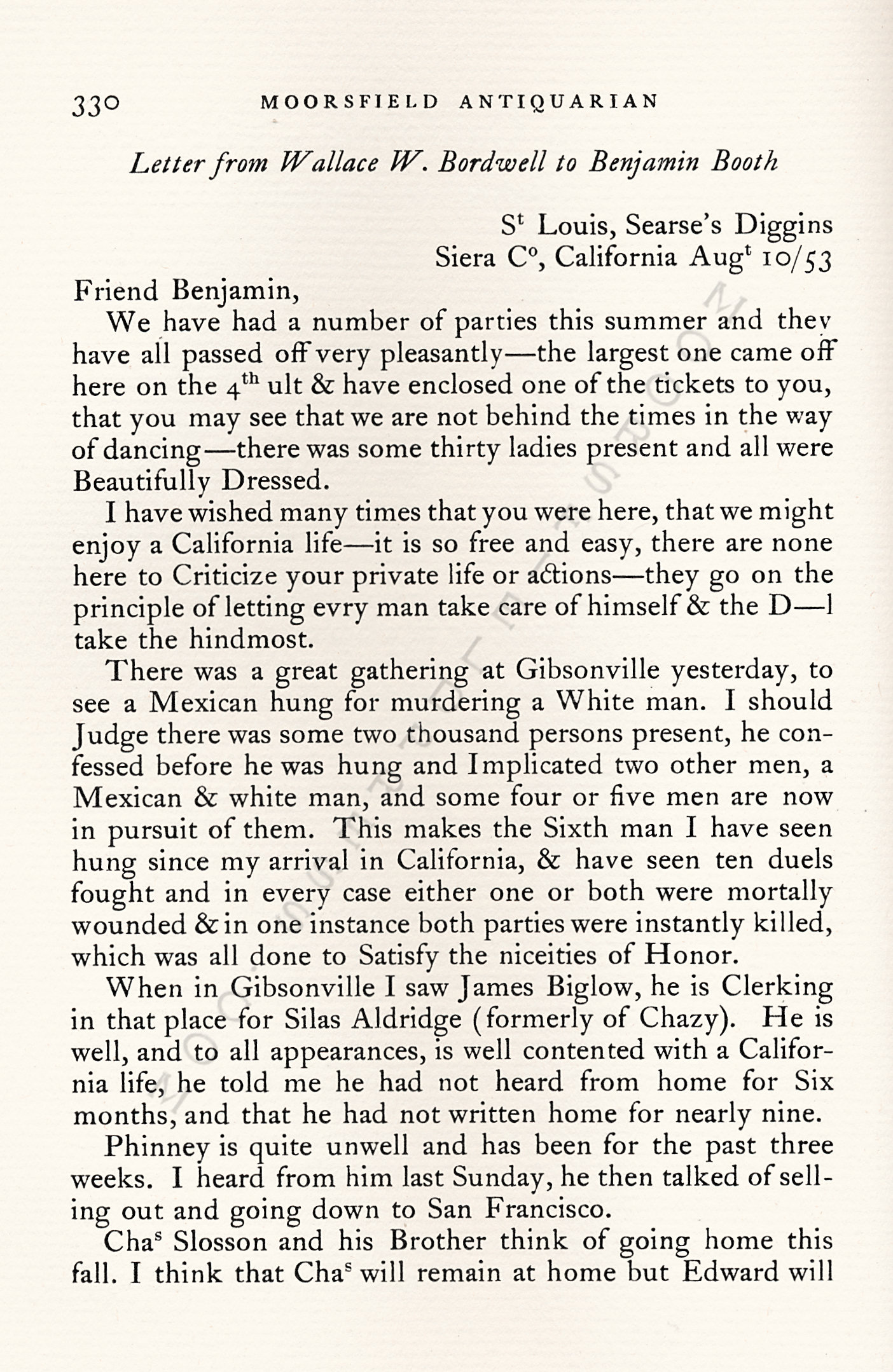 Letters
                      from California-1852-59-Wallace W. Bordwell to
                      Benjamin Booth of Champlain New York