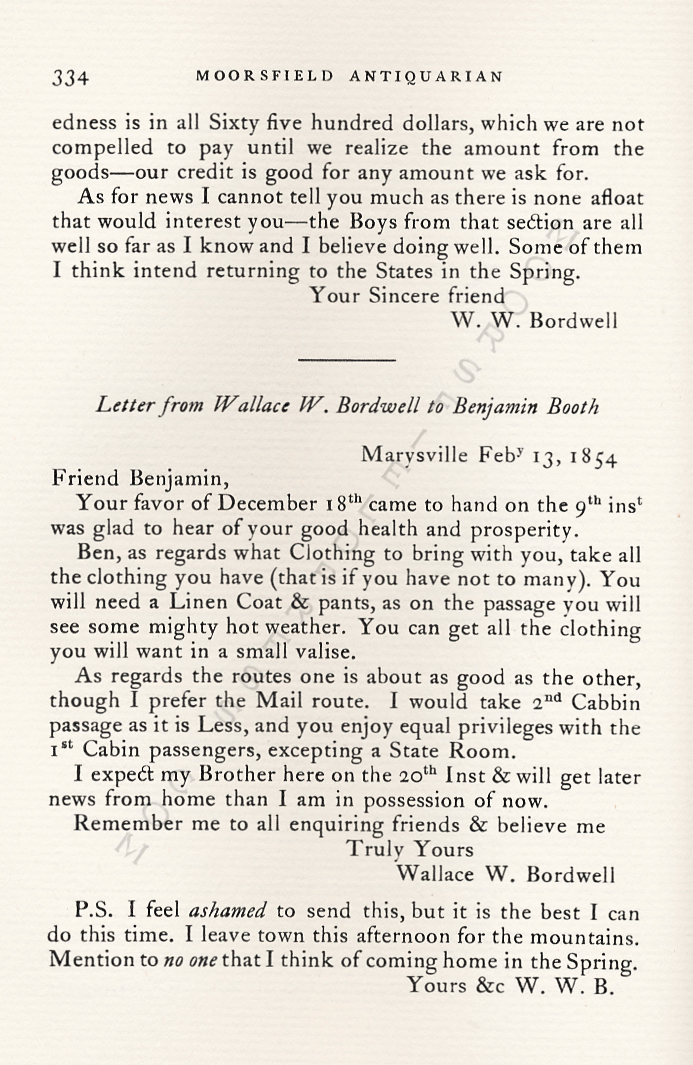 Letters
                      from California-1852-59-Wallace W. Bordwell to
                      Benjamin Booth of Champlain New York