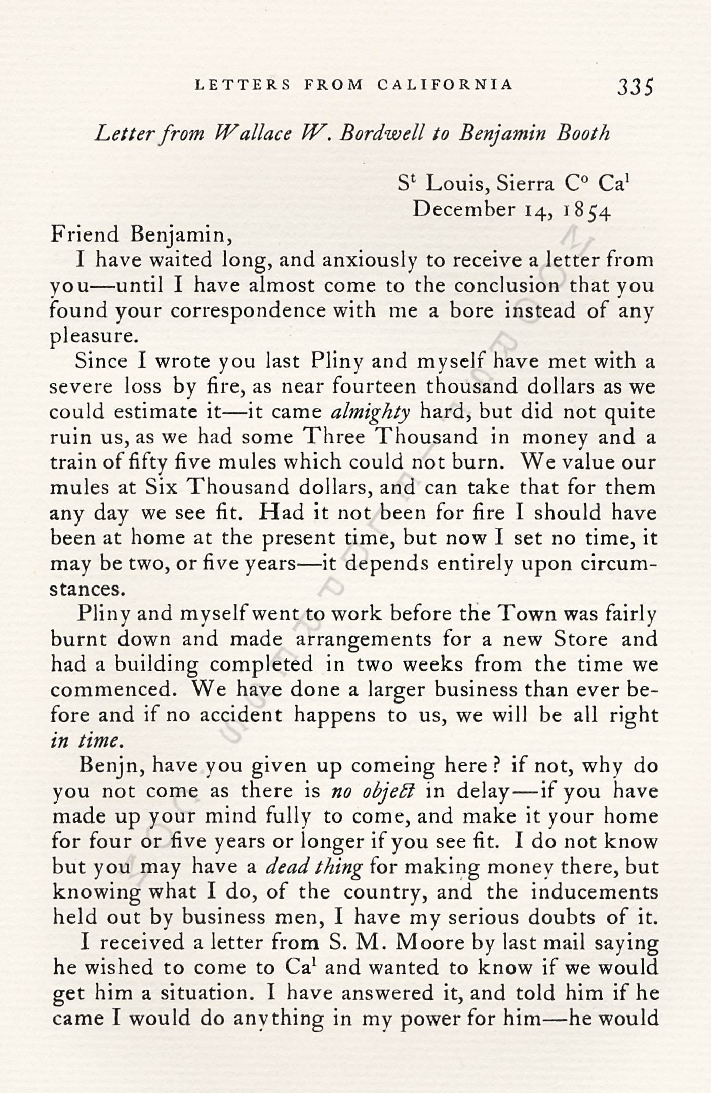 Letters
                      from California-1852-59-Wallace W. Bordwell to
                      Benjamin Booth of Champlain New York