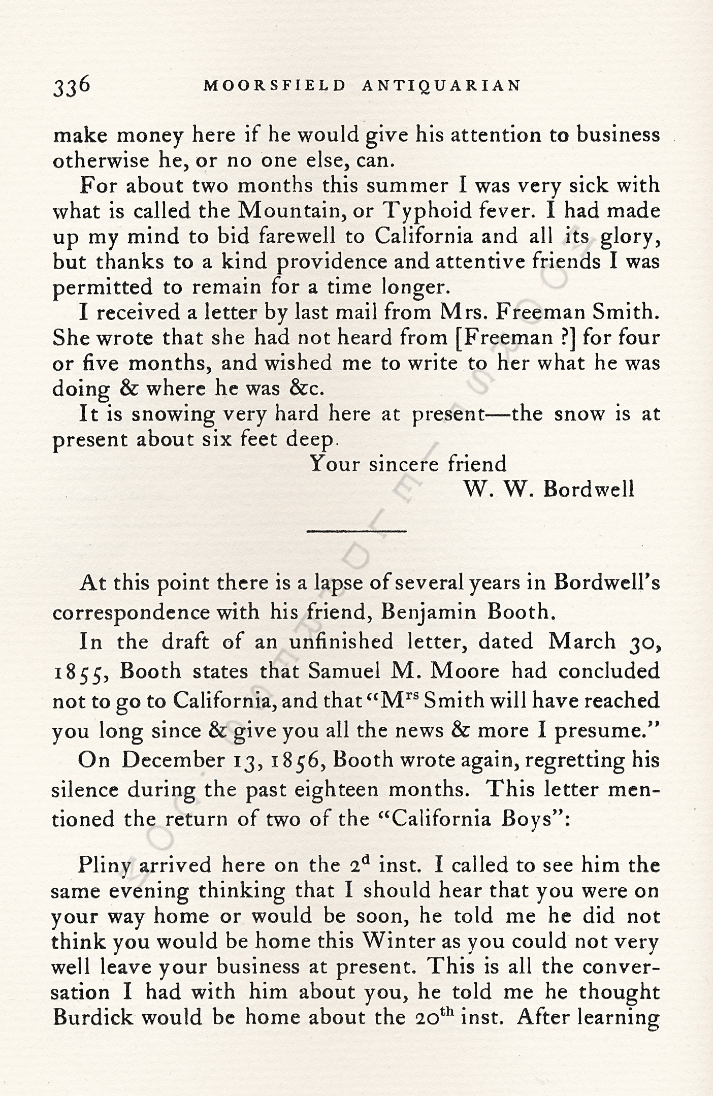 Letters
                      from California-1852-59-Wallace W. Bordwell to
                      Benjamin Booth of Champlain New York