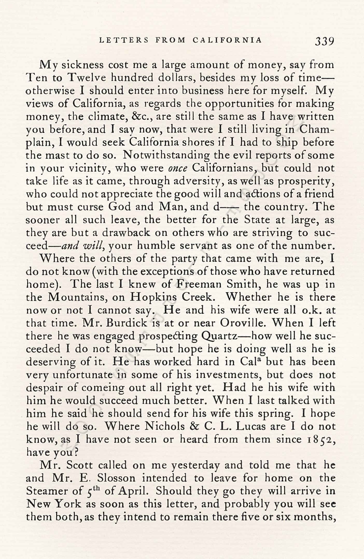 Letters
                      from California-1852-59-Wallace W. Bordwell to
                      Benjamin Booth of Champlain New York