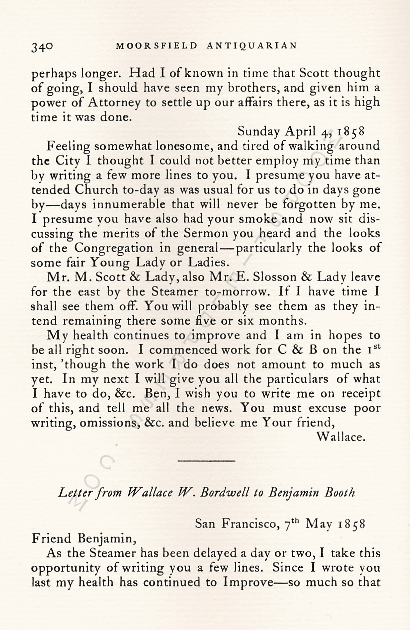 Letters
                      from California-1852-59-Wallace W. Bordwell to
                      Benjamin Booth of Champlain New York