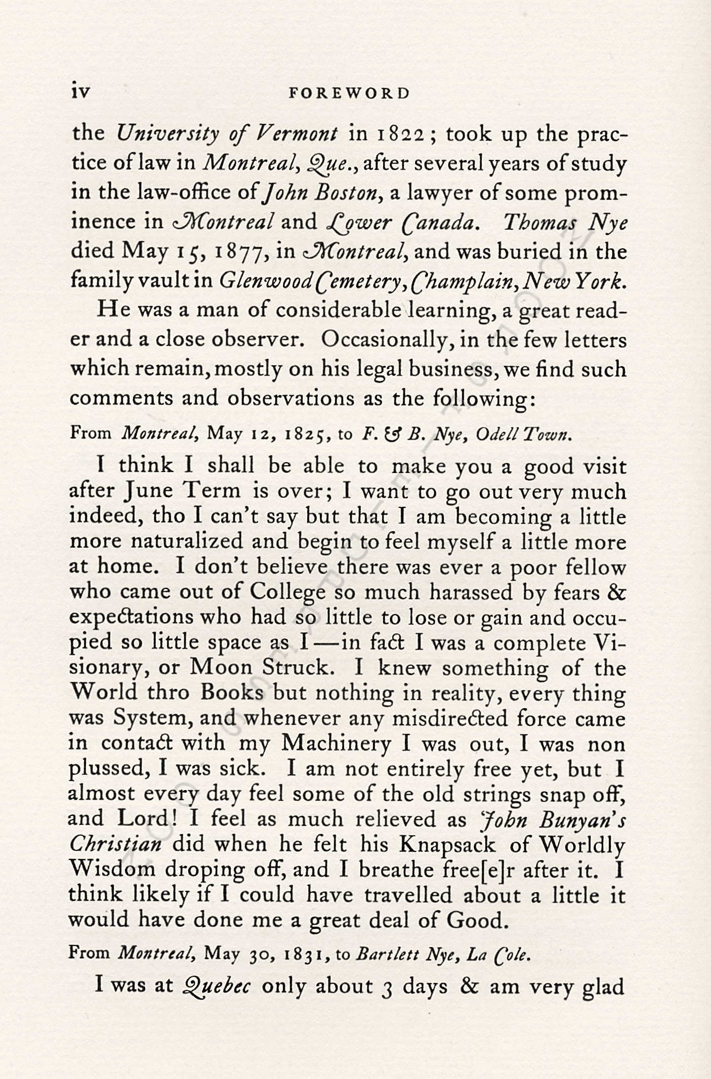 TWO
                      LETTERS OF THOMAS NYE RELATING TO A JOURNEY FROM
                      MONTREAL TO CHICAGO IN 1837