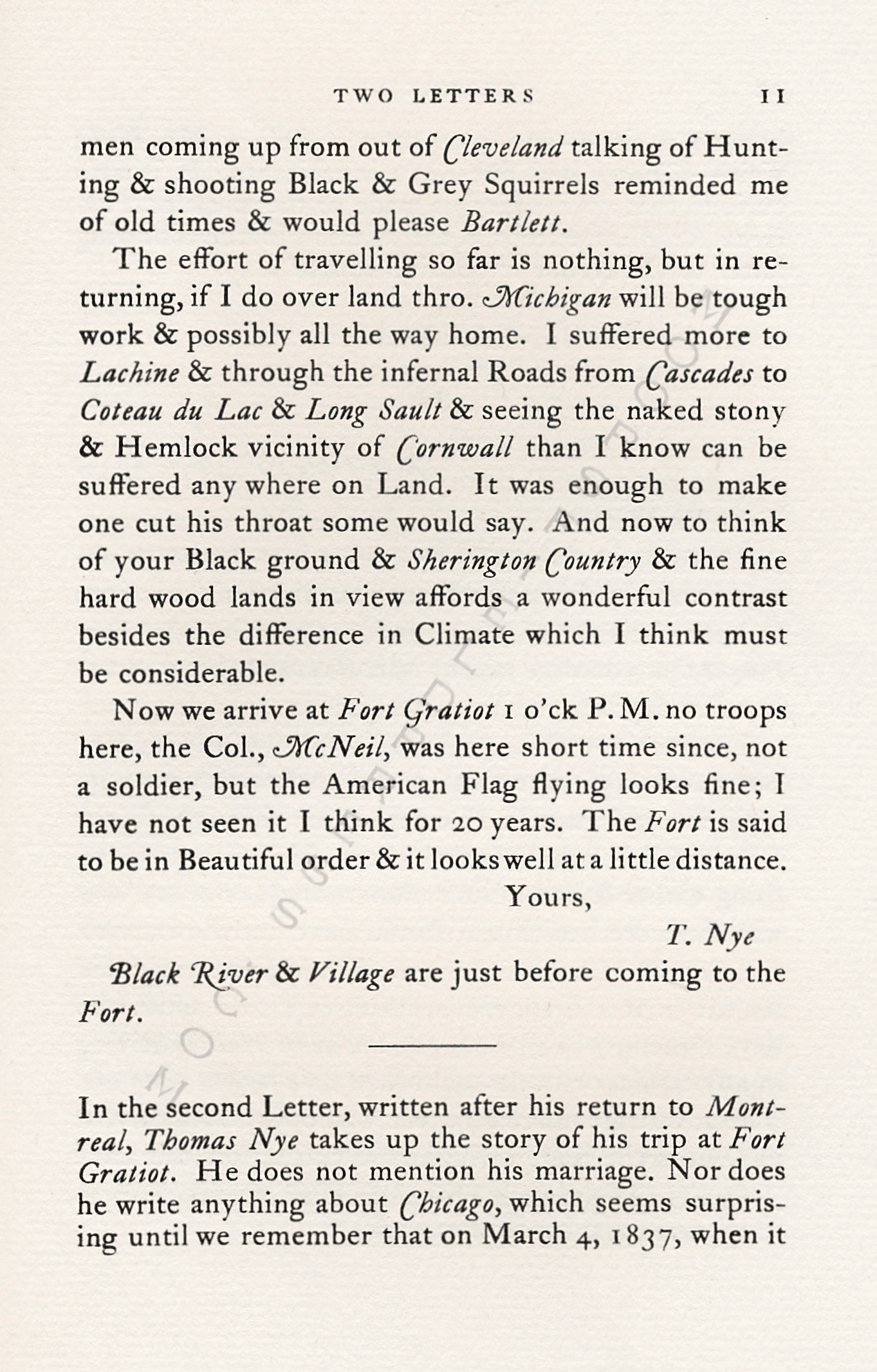 TWO
                      LETTERS OF THOMAS NYE RELATING TO A JOURNEY FROM
                      MONTREAL TO CHICAGO IN 1837