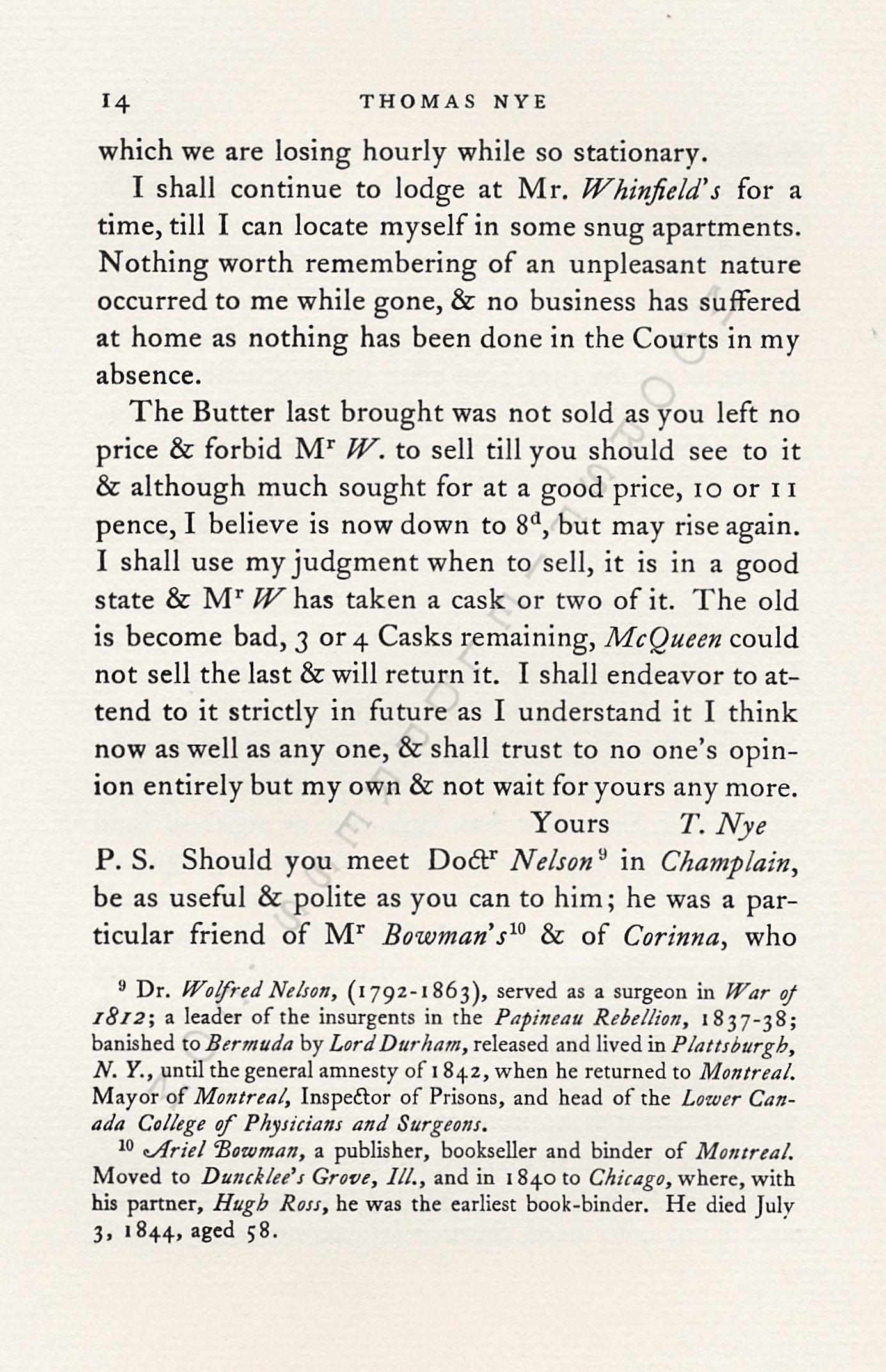 TWO
                      LETTERS OF THOMAS NYE RELATING TO A JOURNEY FROM
                      MONTREAL TO CHICAGO IN 1837