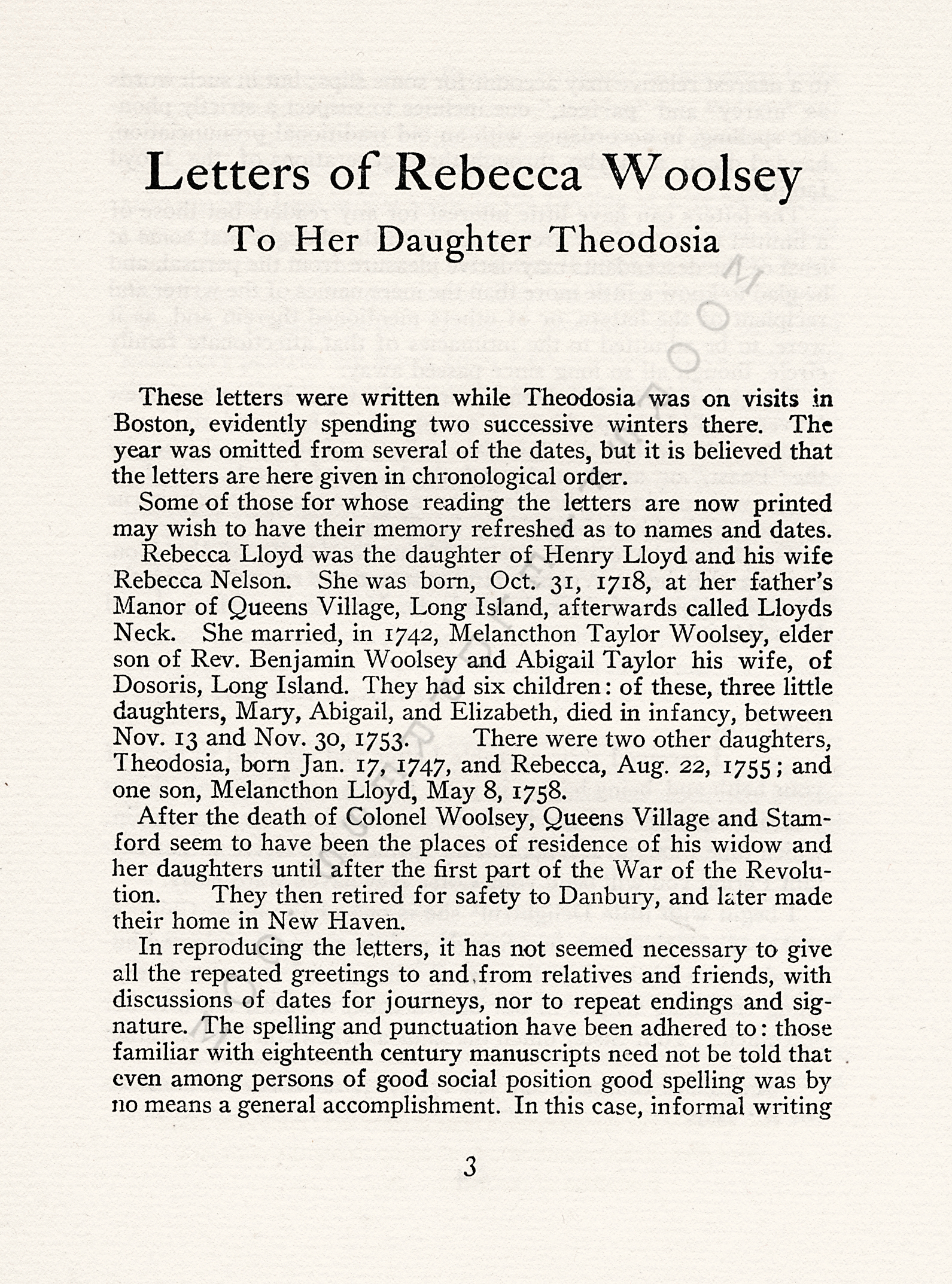 WOOLSEY
                      PAPERS 2=LETTERS OF REBECCA WOOLSEY