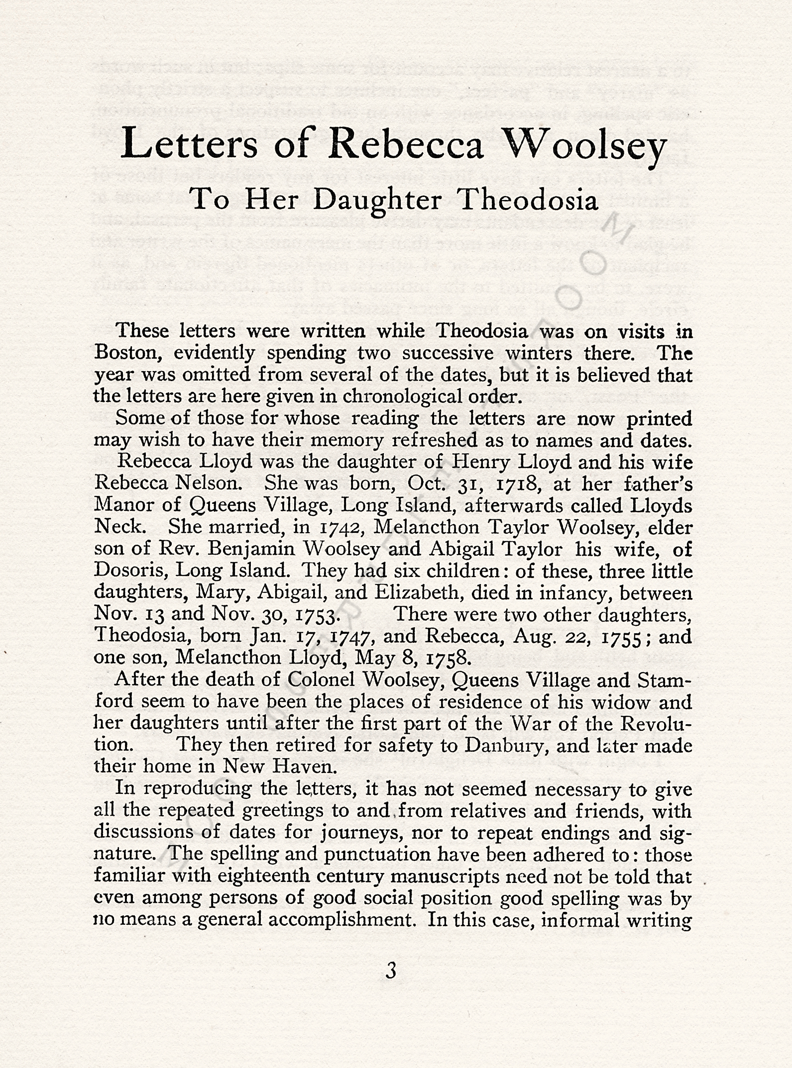 WOOLSEY
                      PAPERS 2=LETTERS OF REBECCA WOOLSEY