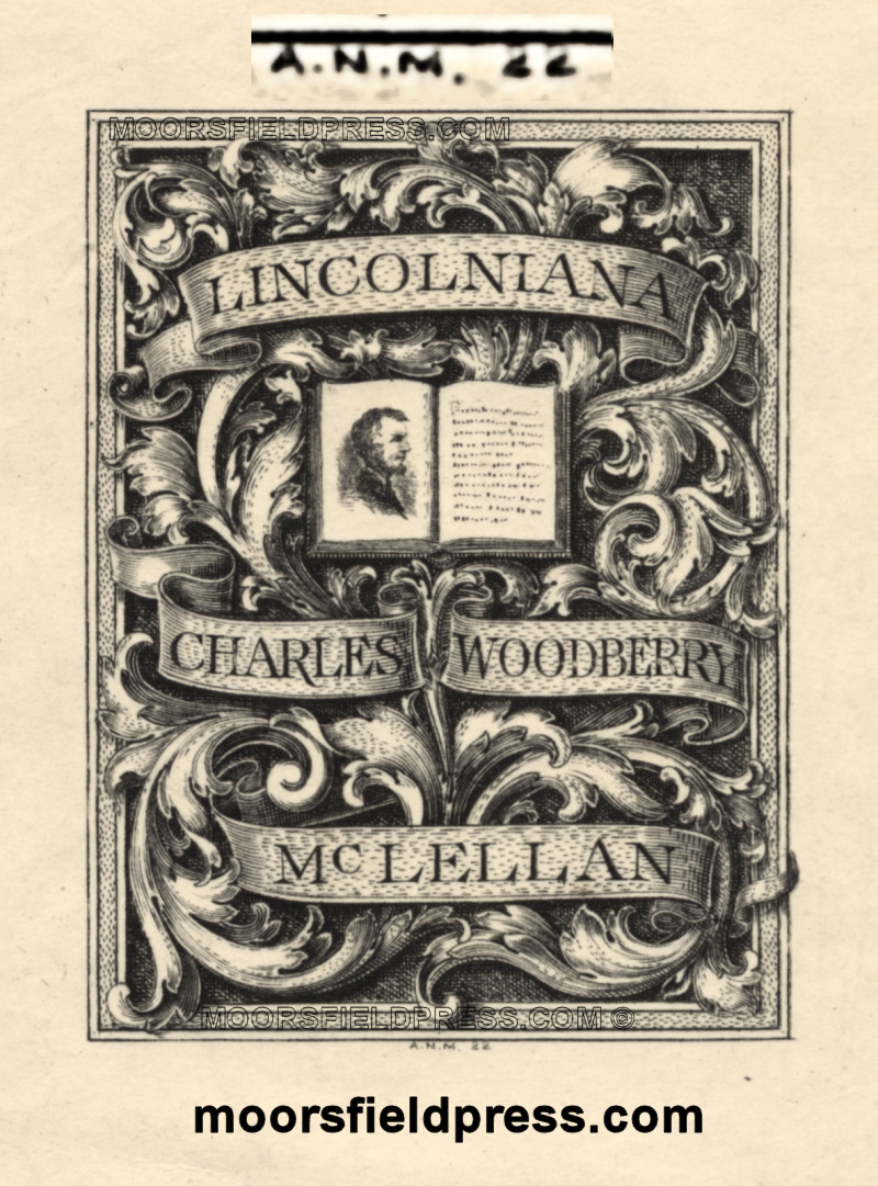 Charles Woodberry McLellan Lincolniana book plate
                designed by Arthur Nelson MacDonald 1922