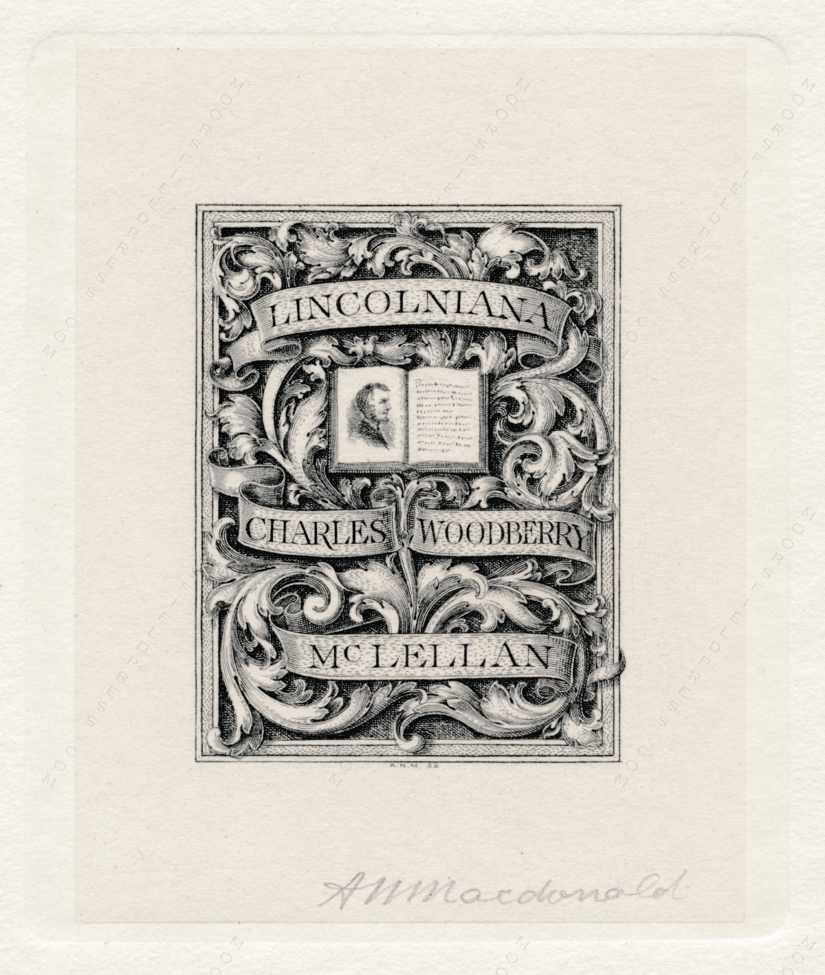 Charles Woodberry McLellan Lincolniana
                          bookplate-signed by Arthur Nelson
                          Macdonald-designed 1922