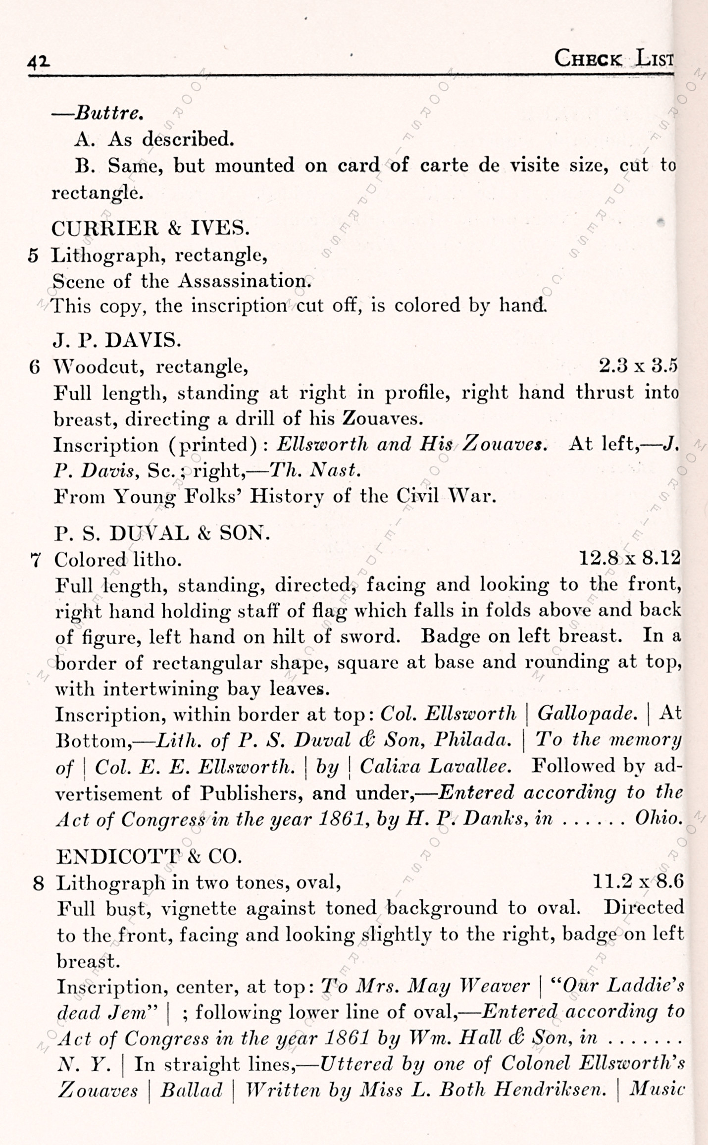 Winfred
                      Porter Truesdell and his Printed Books by the
                      Troutsdale Press: Checklist of Prints of Col.
                      Elmer E. Ellsworth