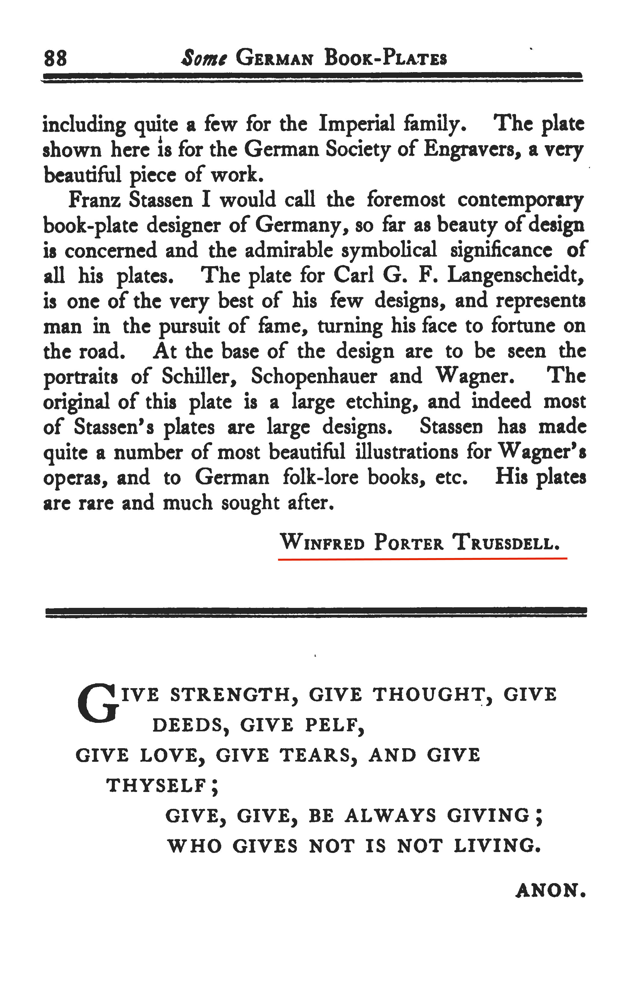 Winfred
                      Porter Truesdell and his Book Plate Books and
                      Single Book Plates-German Bookplates 1904