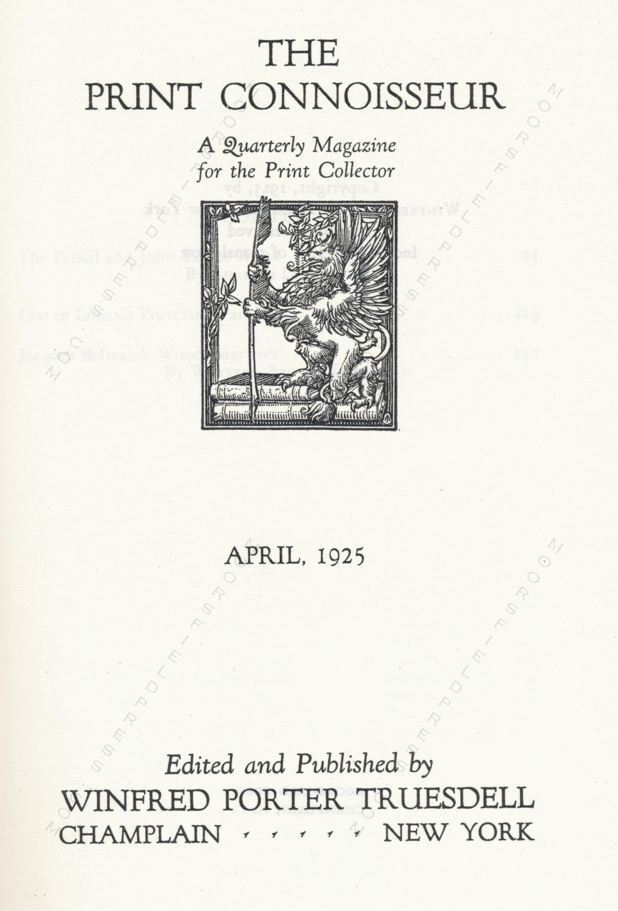 The Print Connoisseur Art Magazine by
                        Winfred Porter Truesdell