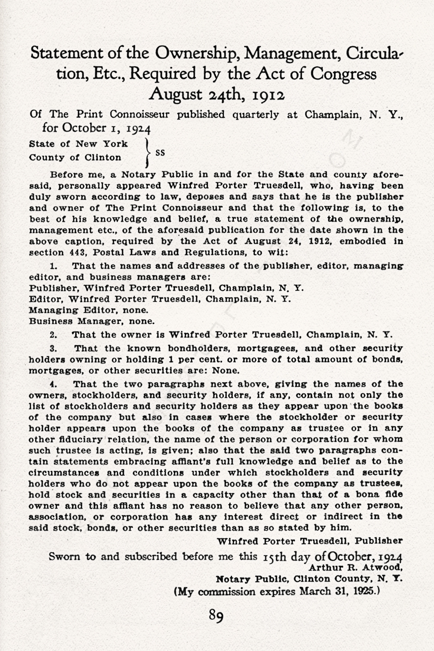 The Print
                      Connoisseur by Winfred Porter Truesdell printed by
                      the Moorsfield Press-January 1925