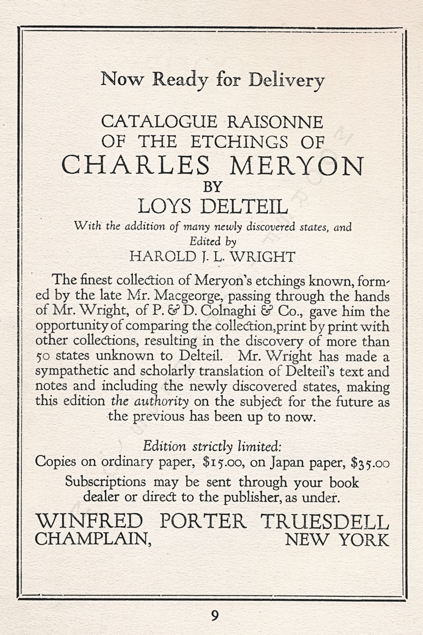 The
                          Print Connoisseur by Winfred Porter Truesdell
                          printed by the Moorsfield Press-January 1926