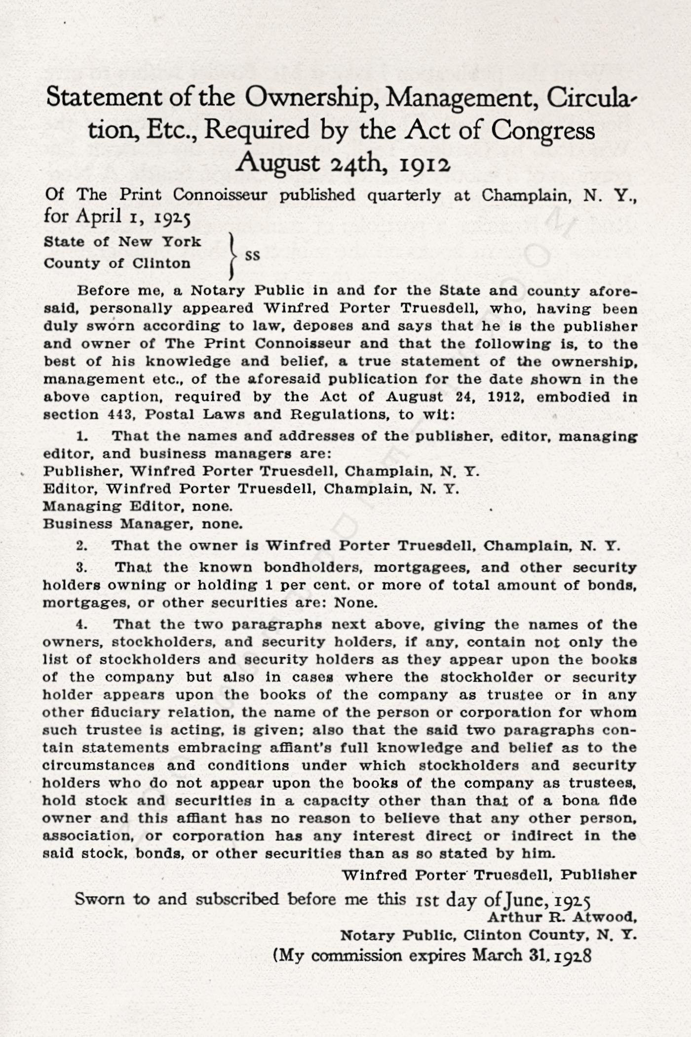 The Print
                      Connoisseur by Winfred Porter Truesdell printed by
                      the Moorsfield Press-July 1925