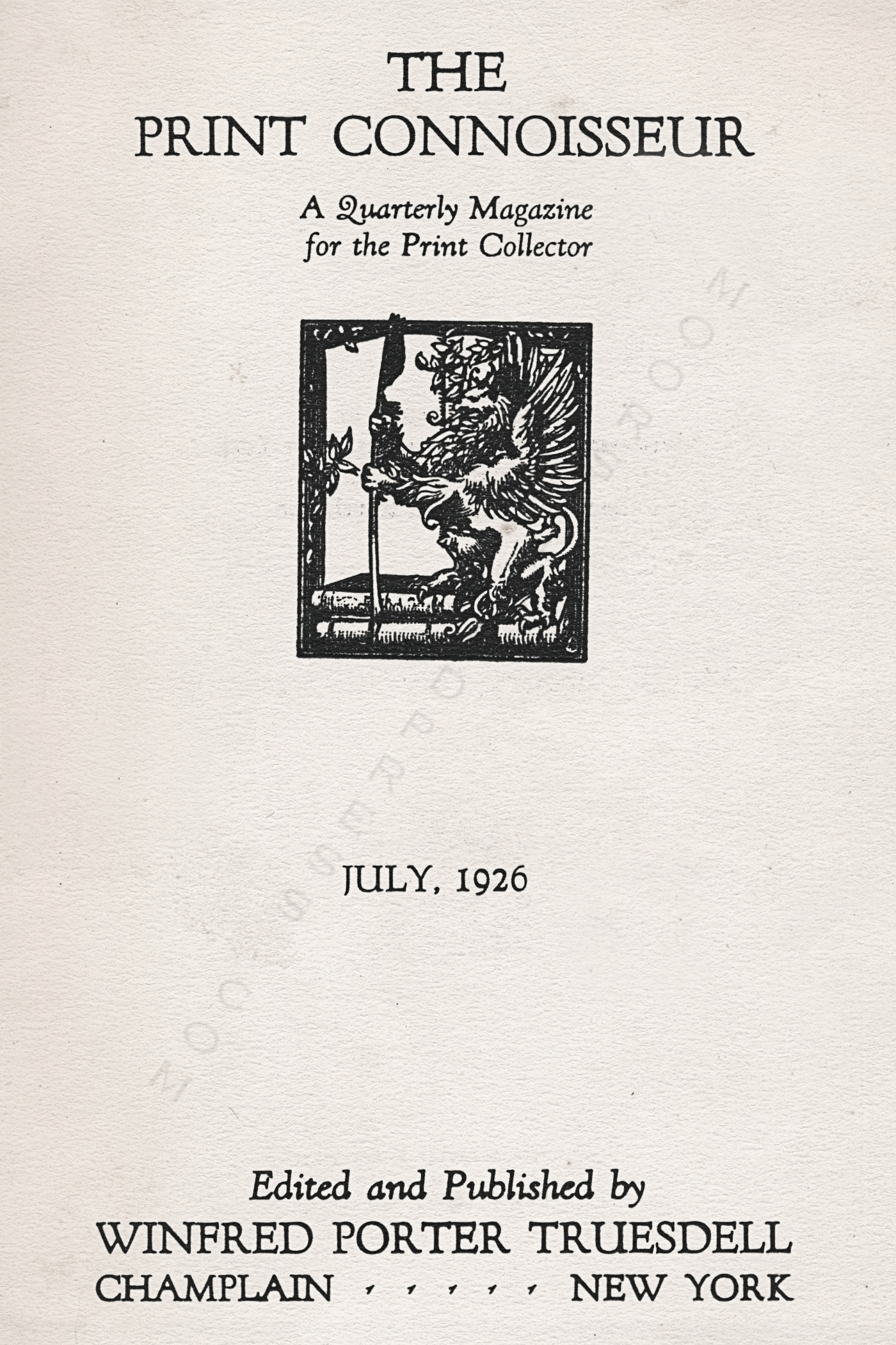 The Print
                      Connoisseur by Winfred Porter Truesdell printed by
                      the Moorsfield Press-July 1926