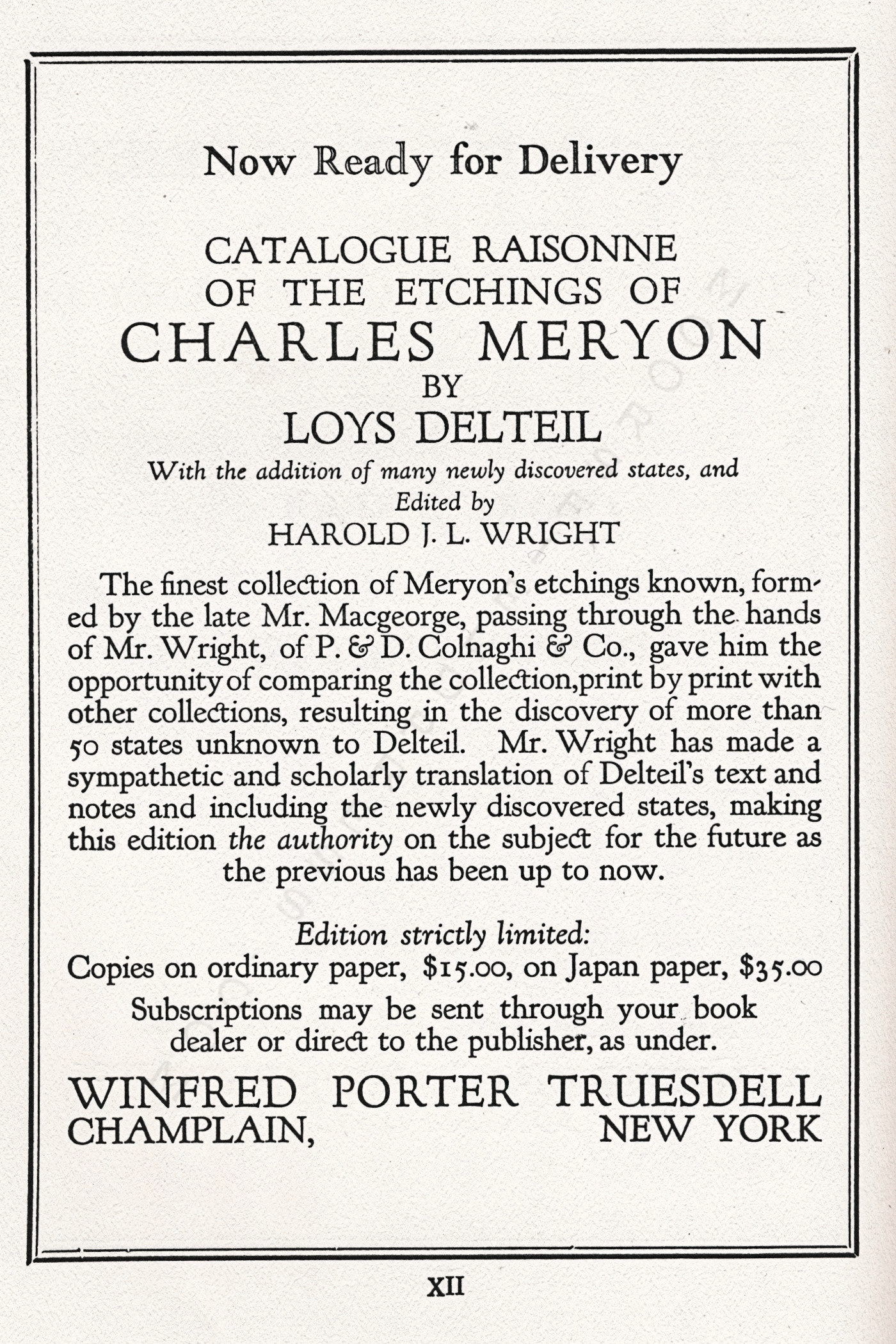 The Print
                      Connoisseur by Winfred Porter Truesdell printed by
                      the Moorsfield Press-October 1924