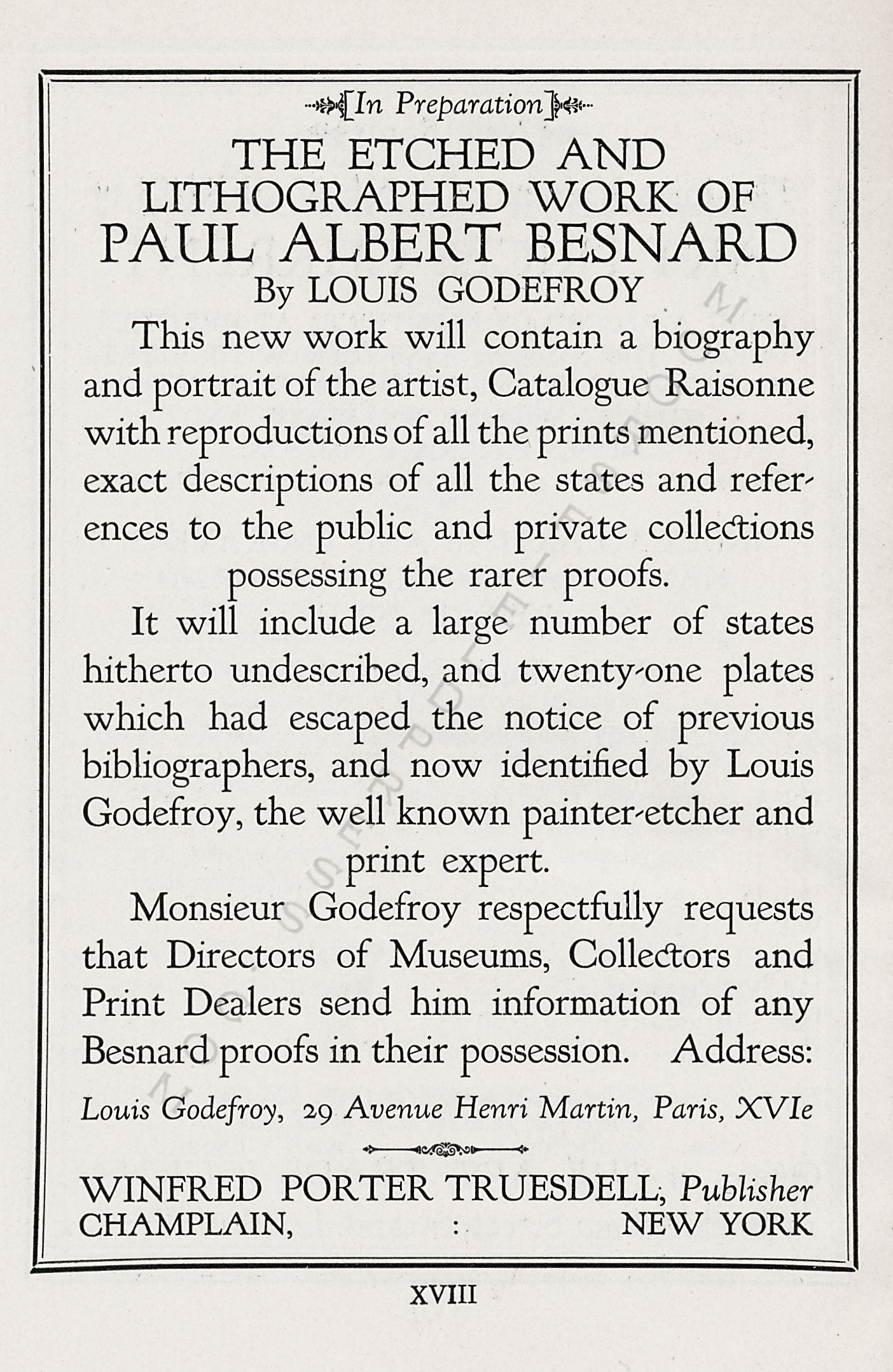 The Print
                      Connoisseur by Winfred Porter Truesdell printed by
                      the Moorsfield Press-April 1924