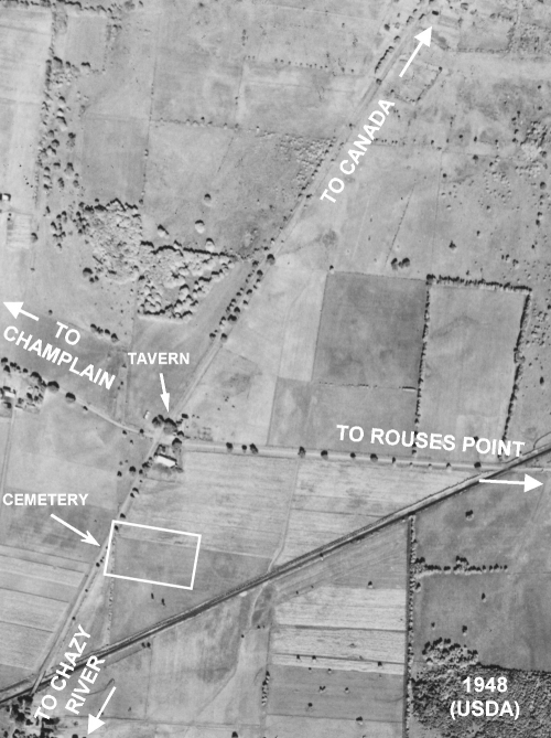 location of deweys tavern relative to champlain, canada
and rouses point